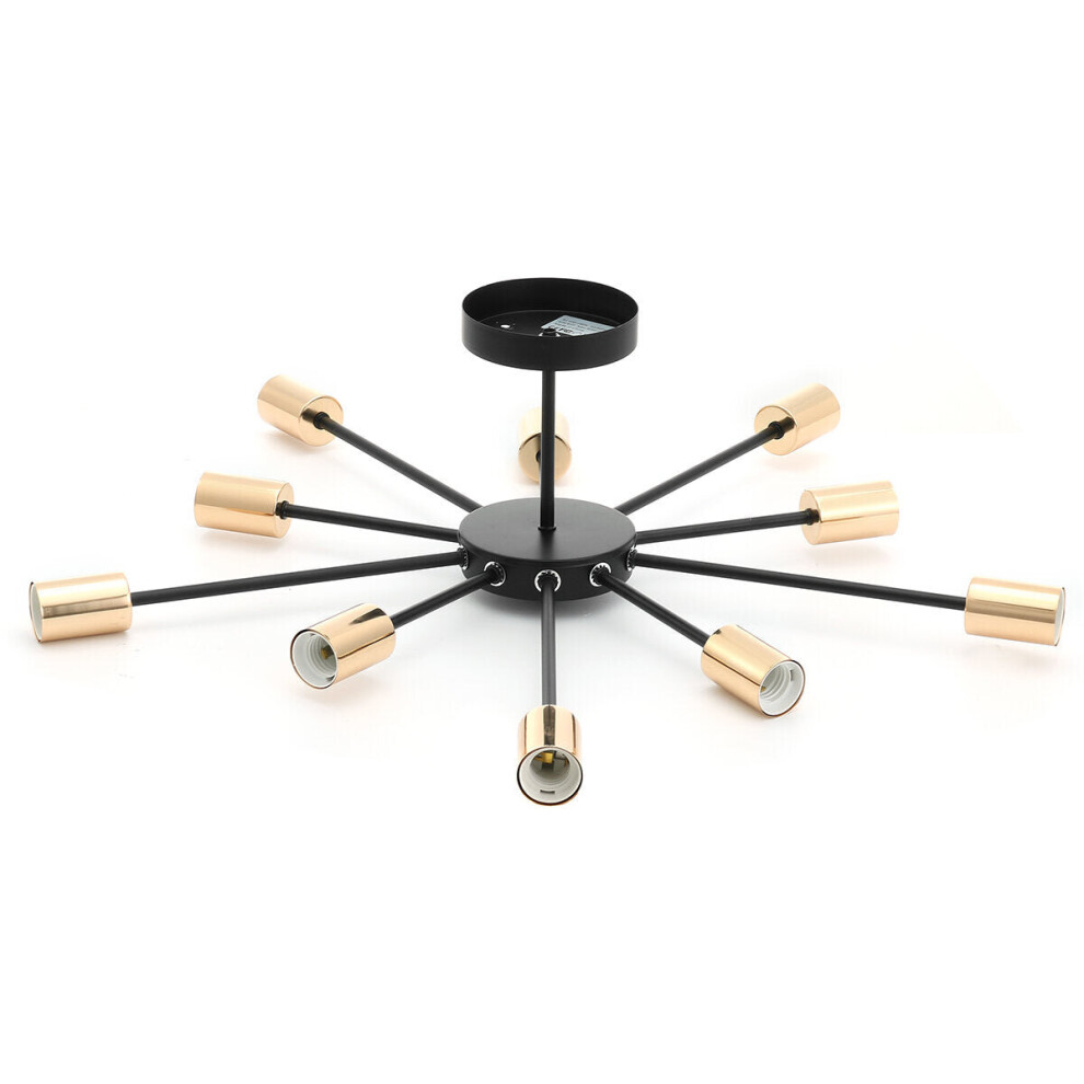 (Black) 10-Lights Modern Sputnik Chandelier Bronze Flush Mount Ceiling Light Rustic Chandelier Without Bulbs for Bedroom Kitchen Dining Room Living Room