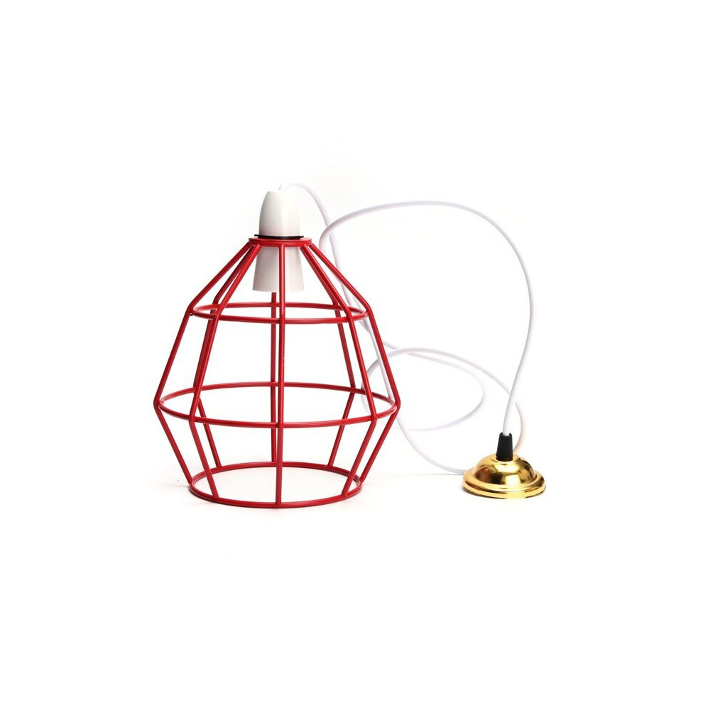 (Red) Vintage Industrial Style Metal Cage Wire Frame Ceiling Pendant Light Lamp Shades 110-240V