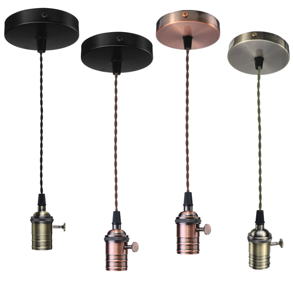 (B: Red Bronze) Vintage Ceiling Rose Braided Pendant Fabric Flex Lamp Holder Fitting Light Kit