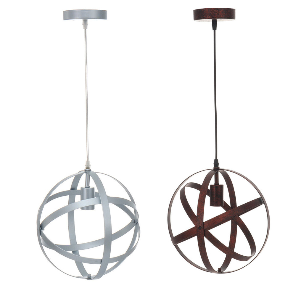 (Silver) AC110V 60W Vintage Globe Iron Pendant Lamp Kitchen Dining Restaurant Ceiling Fixture Decor