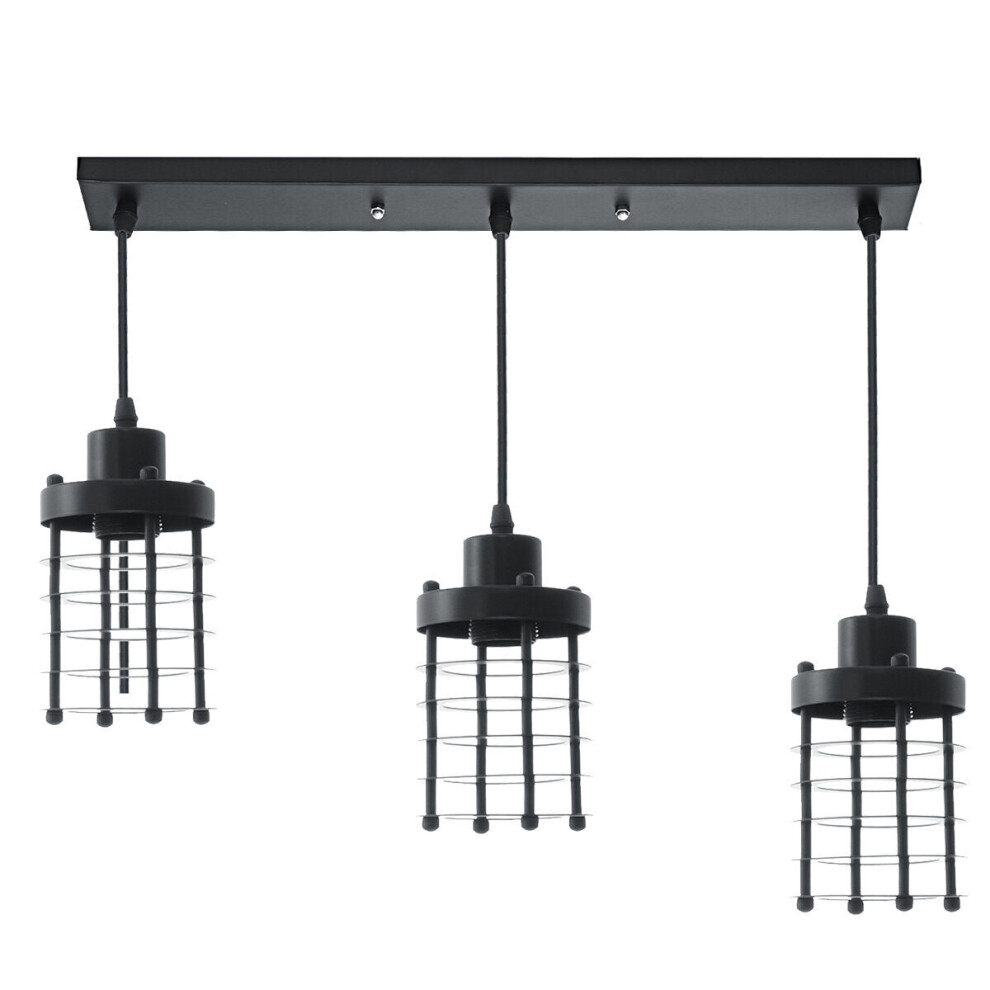 (Black[3 Heads(Rectangular)]) Modern Iron Pendant Light Ceiling Lamp Chandelier Bedroom Home Fixture Decor Without Bulb