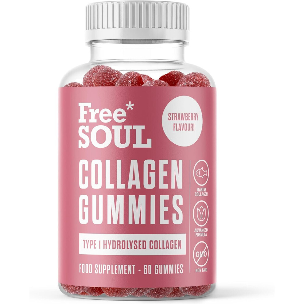 Free Soul Collagen Gummies High Strength Marine Collagen Supplement Superior 1 Hydrolysed Collagen Peptides Strength Formulation Collagen Gummies 60 Gummie