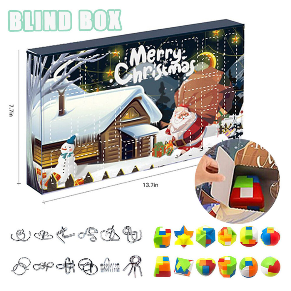 Brain Puzzle Advent Calendar, Advent Calendar for Kids, 24 Pcs Christmas Countdown Calendar Gift Box Big Challenge Puzzles Toys for Teens Boys Girls A