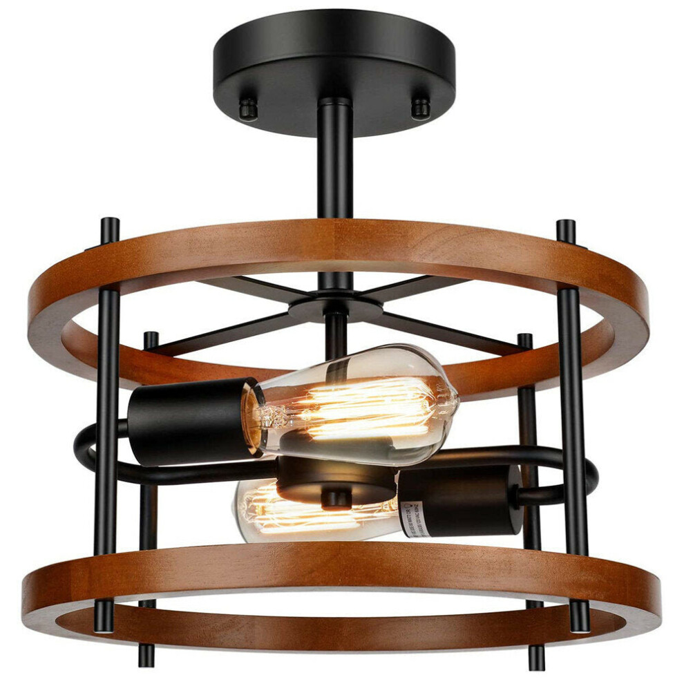 Light Retro Semi Flush Mount Ceiling Light Fixture Rustic Vintage Wood Ceiling Light