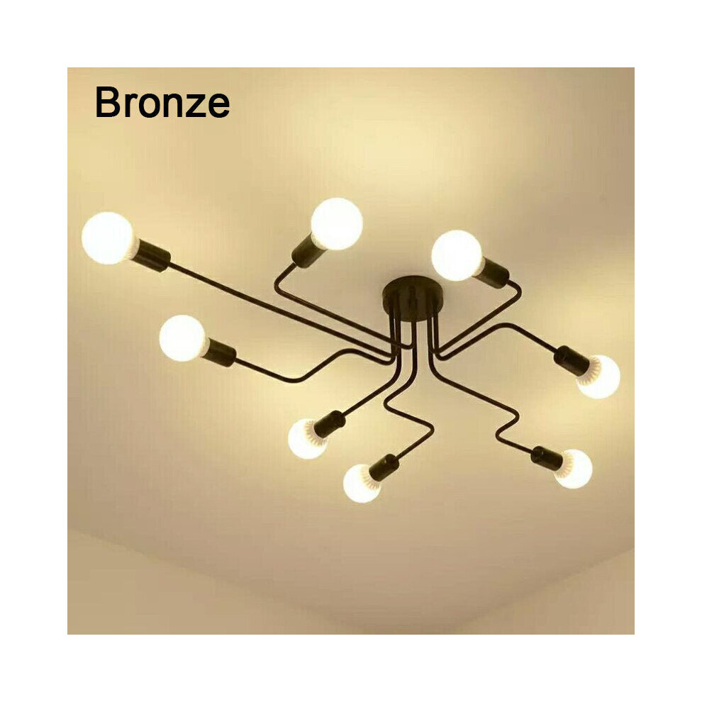 (Bronze) Industrial Edison 8 Lights Semi Flush Ceiling Light E27 Vintage Wrought Iron Large Without Bulbs