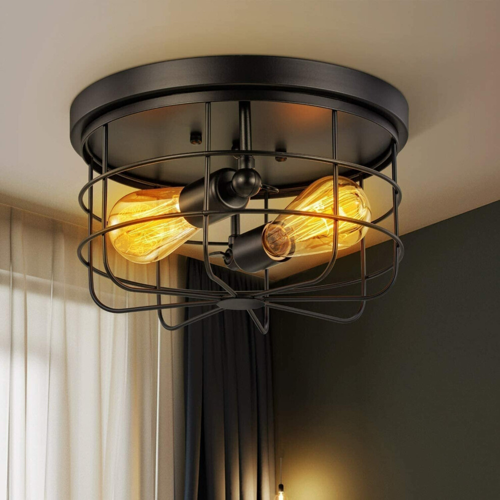 Industrial Vintage Metal Round Pendant Lamp Semi Flush Mount Ceiling Light Shade Without Bulb