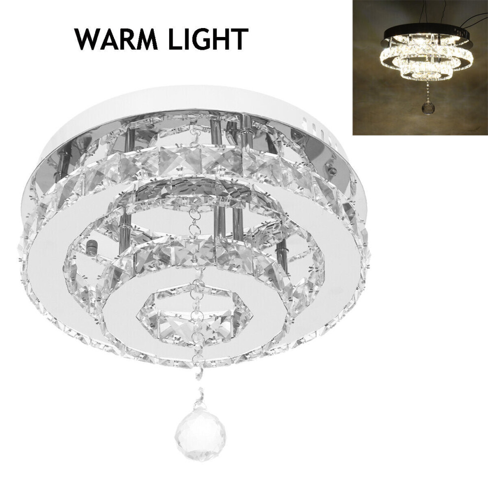 (Warm(NO Remote Controller)) 24W/48W Chandelier Crystal Stepless Dimming LED Round Ceiling Light Remote Control Fixture Decor AC100-240V