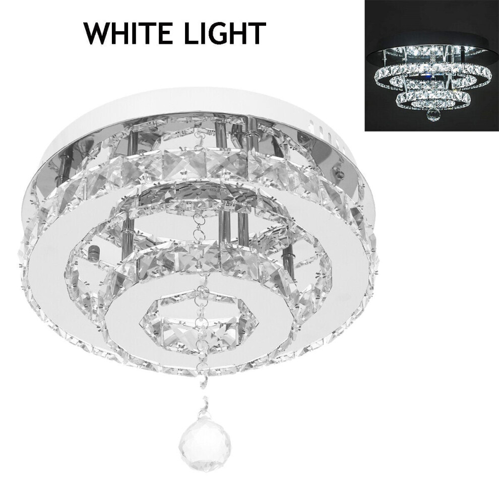 (White(NO Remote Controller)) 24W/48W Chandelier Crystal Stepless Dimming LED Round Ceiling Light Remote Control Fixture Decor AC100-240V