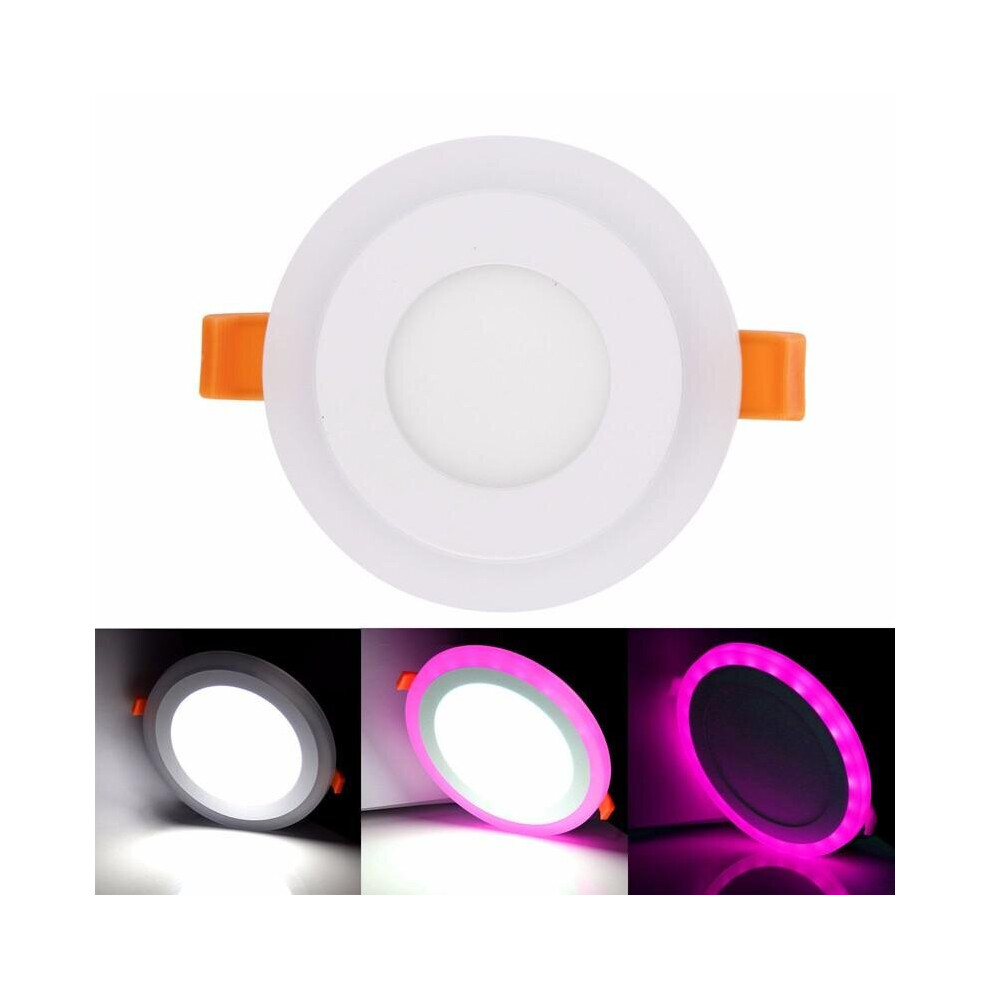 (cool white+pink) 6W RGB Dual Color LED Recessed Ceiling Round Panel Down Light Lamp