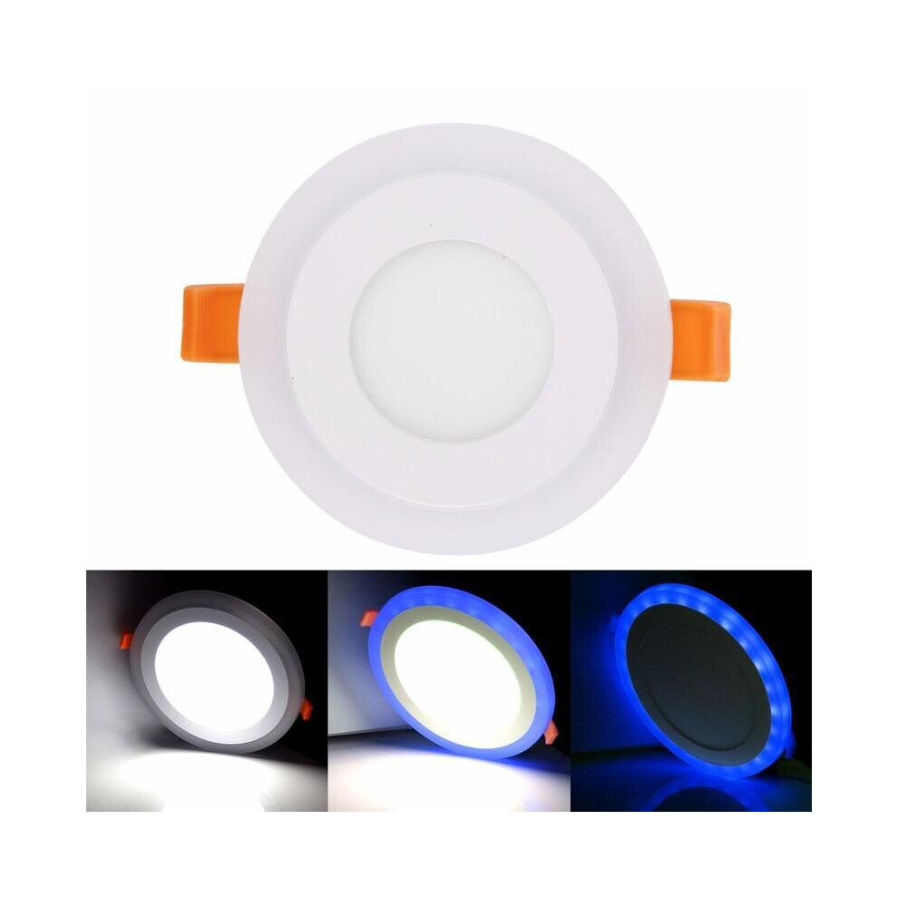 (cool white+blue) 6W RGB Dual Color LED Recessed Ceiling Round Panel Down Light Lamp