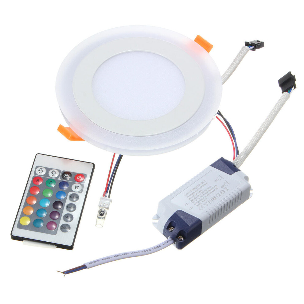 (cool white+RGB+remote control) 6W RGB Dual Color LED Recessed Ceiling Round Panel Down Light Lamp