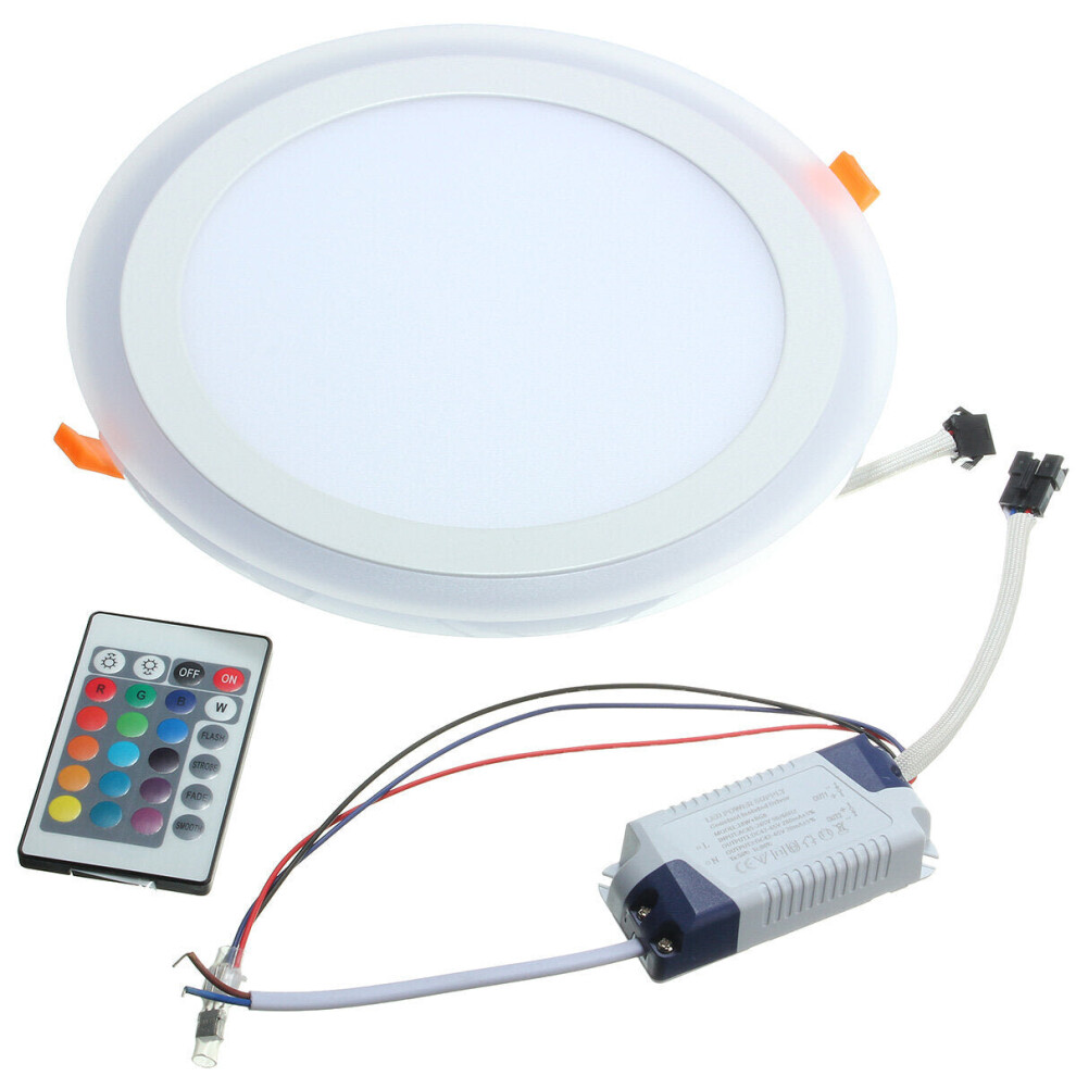 (cool white+RGB+remote control(type A)) 18W RGB Dual Color LED Recessed Ceiling Round Panel Down Light Lamp AC85-265V