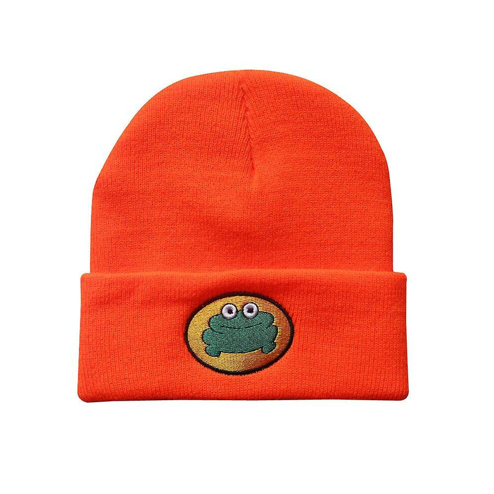 (Orange) Parappa The Rapper Beanie Embroidery Winter Hat Cotton Frog Knitted Hat Skullies Beanies Hat Hip Hop Knit Cap Casual Orange