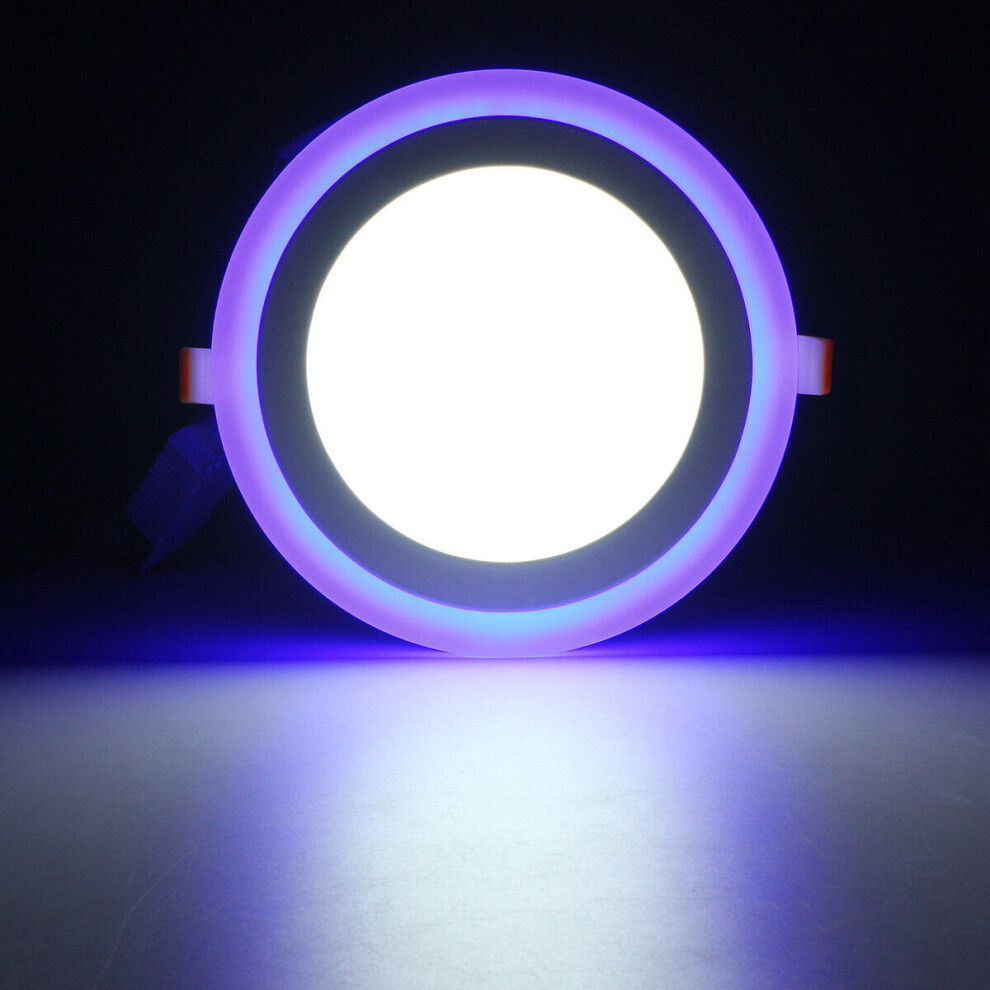 (cool white+blue) 12W RGB Dual Color LED Recessed Ceiling Round Panel Down Light Lamp AC85-265V