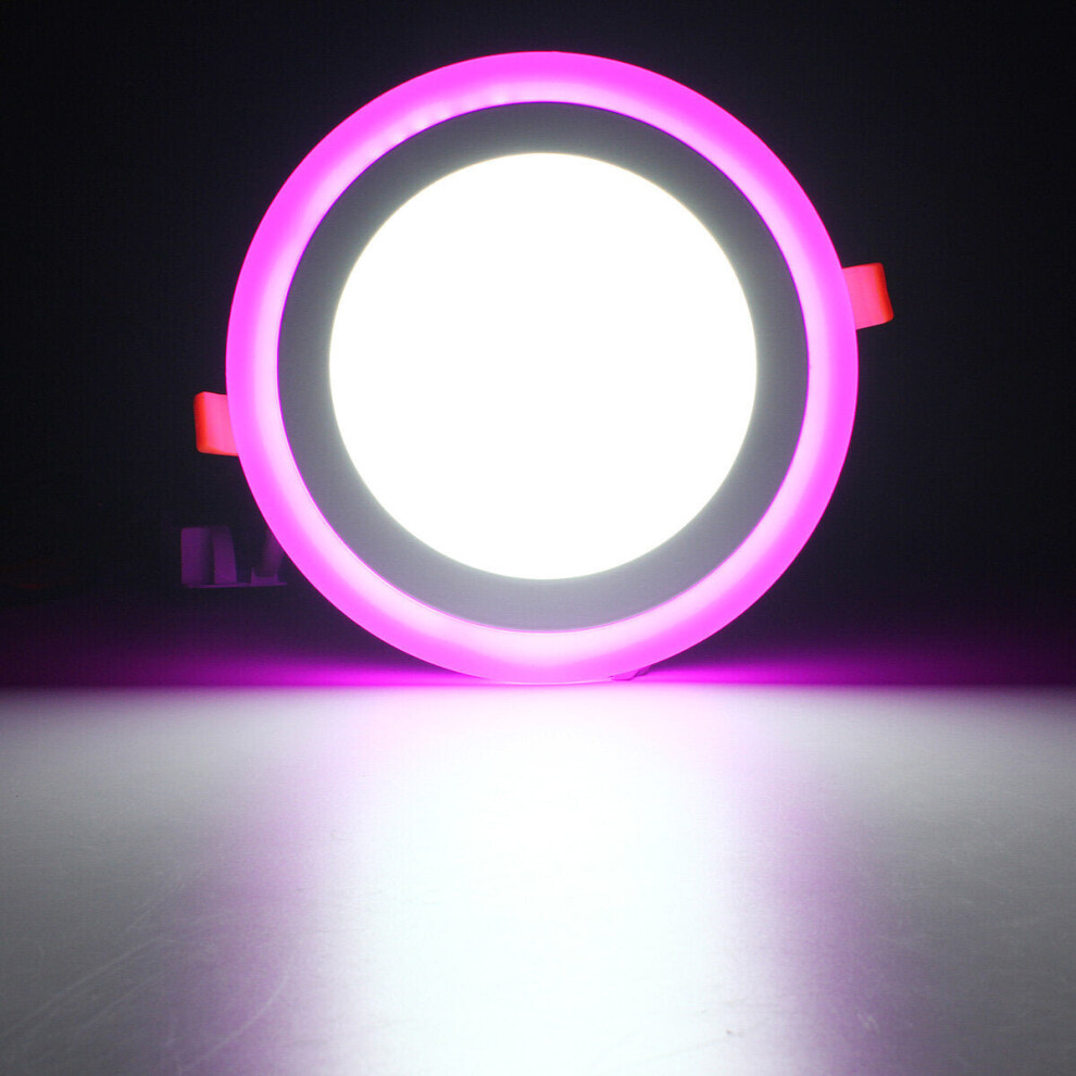 (cool white+pink) 12W RGB Dual Color LED Recessed Ceiling Round Panel Down Light Lamp AC85-265V