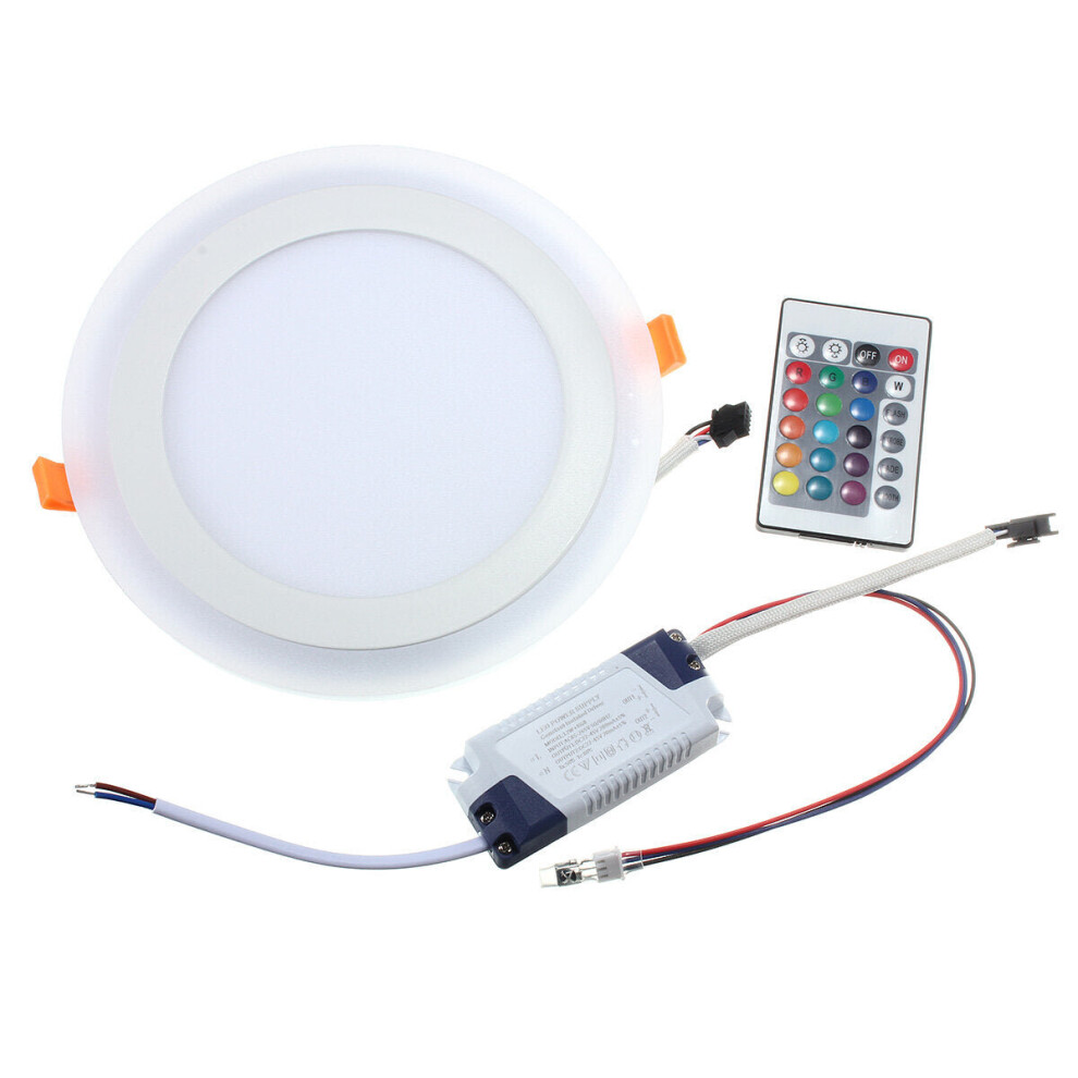 (cool white+RGB+remote control) 12W RGB Dual Color LED Recessed Ceiling Round Panel Down Light Lamp AC85-265V