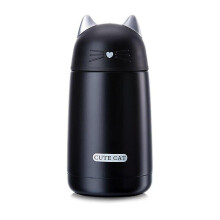 Cat Mug 330ml Thermo Bottle - Stainless Steel, Double-Walled, Keeps Hot/Cold 12h, Leak-Proof, Non-Slip, Black