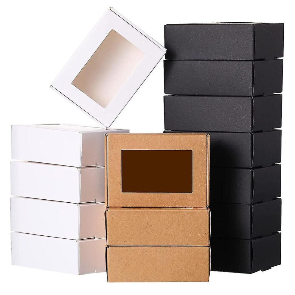 30 Pcs Mini Kraft Paper Box With Window Present Packaging Box Treat Box For Soap Treat Bakery (blac