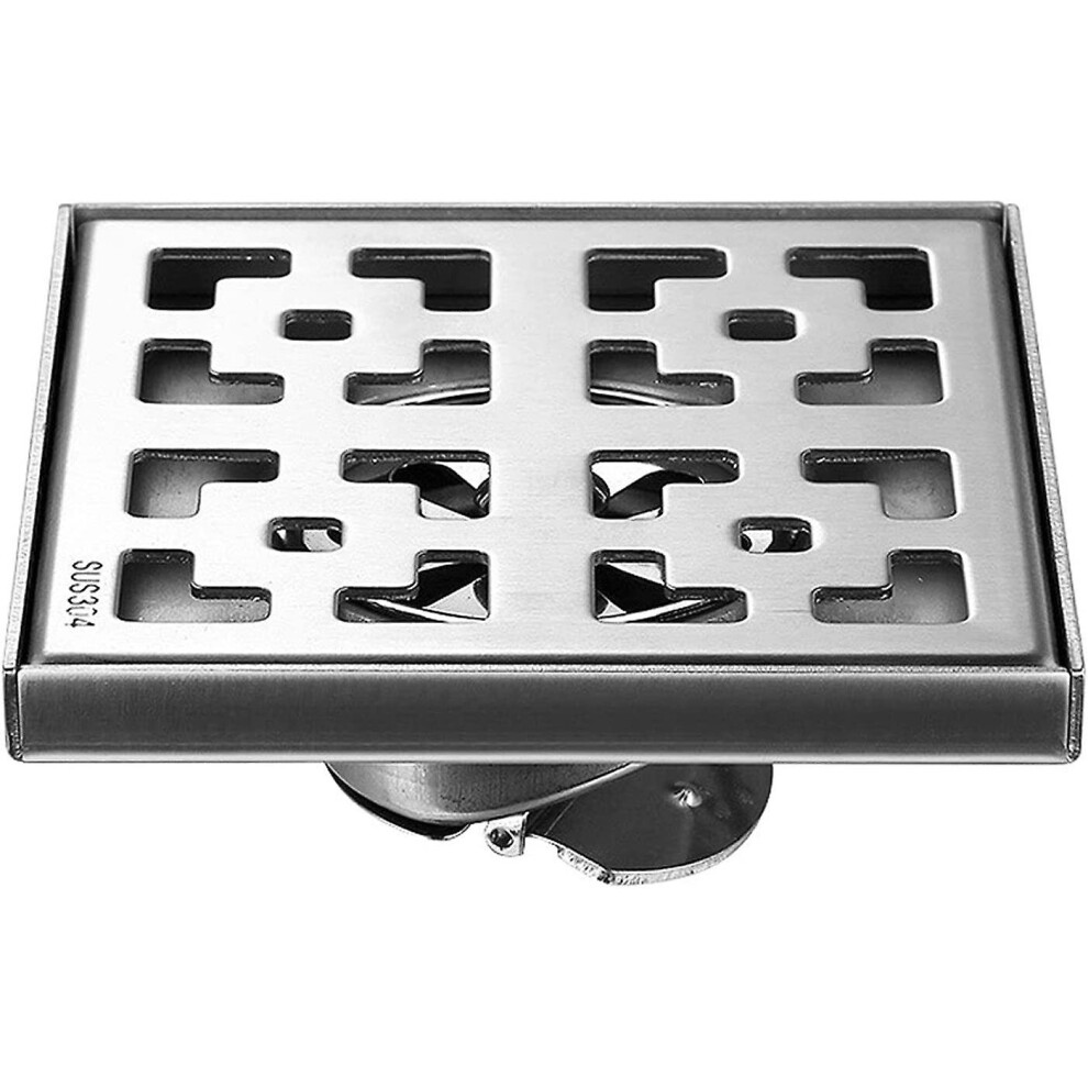 Square Brushed Shower Drain, Stainless Steel Floor Drain With Removable Grate, Hair Strainer, Bathroom Shower Drain, Trap Cover,12*12cm