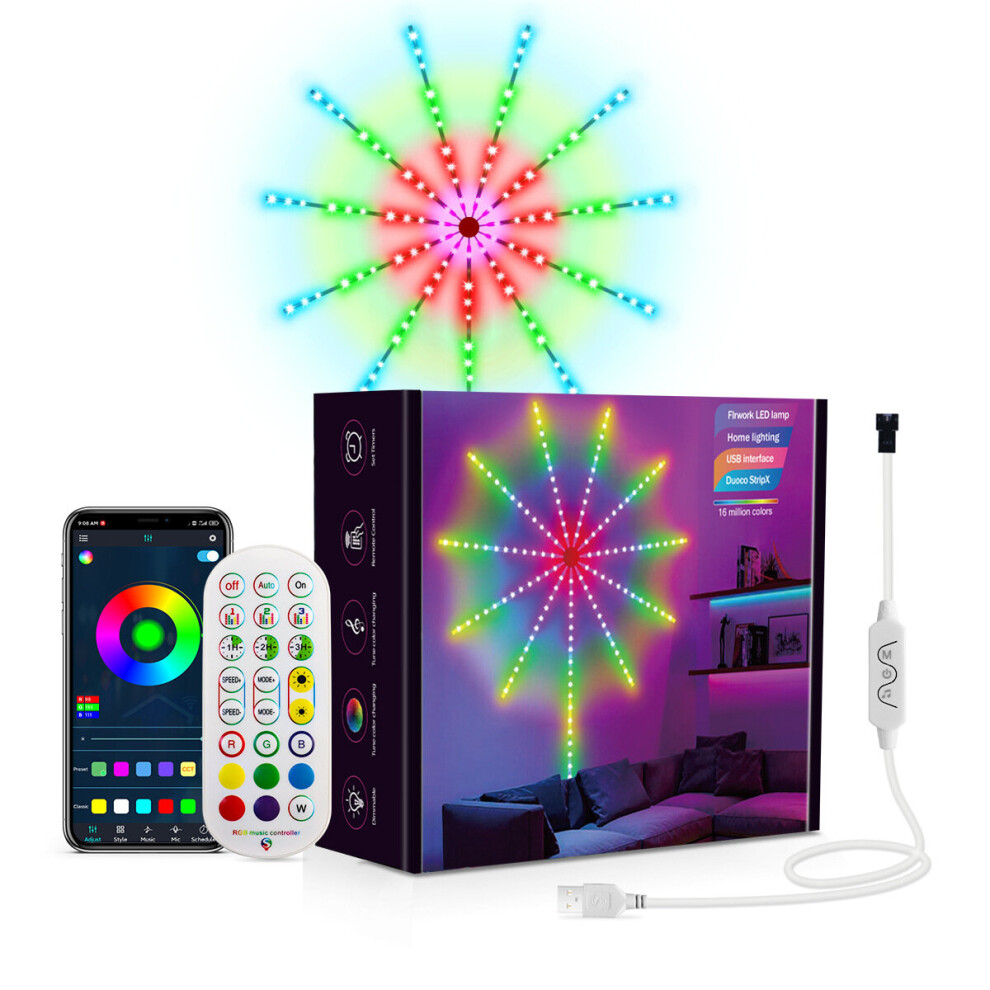 (10pcs*0.3m+1pcs*1m 94 LED) Firework LED Lights, Dream Color Changing Music Sync With Remote Smart APP Control USB RGB Led Strip Lights