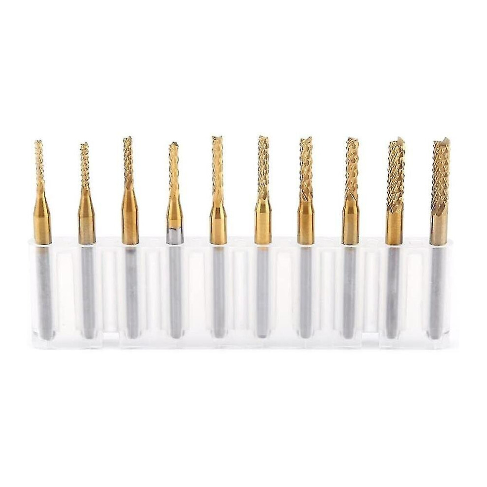 10Pcs End Mill Tungsten Carbide End Mill Titanium Coat 1.5Mm-3.175Mm Milling Cutter Engraving Bits Cnc Rotary Burrsgold Shibaod Grain