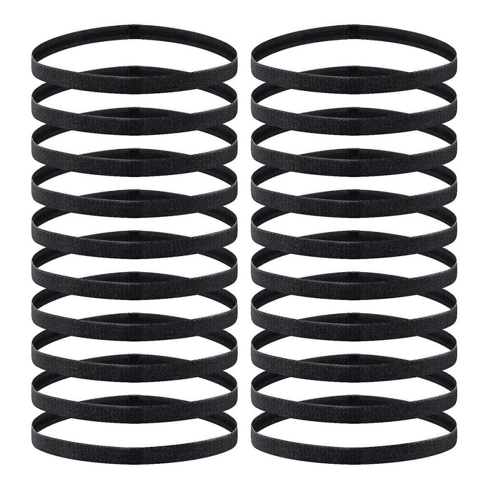 20 Pieces Elastic Headbands Sport Headband Thin Non- Headband Workout Headbands Black