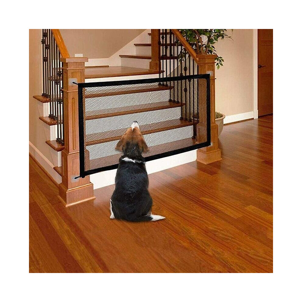 Foldable Retractable Dog Safety Gate for Stairs and Baby - Black (Size: 70*110cm)
