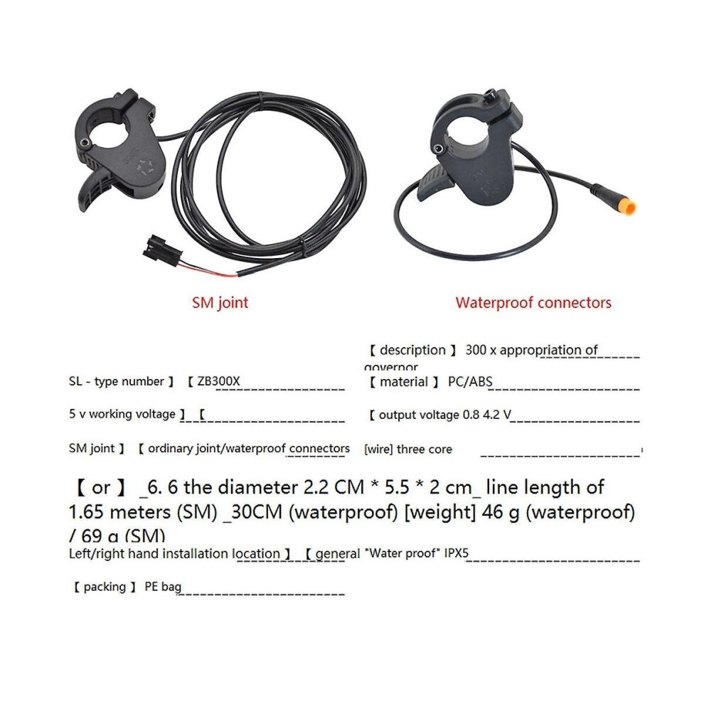 Ebike Thumb Throttle 300x Right/left Hand Throttle For 24v 36v 48v 72v Electric Bicycle Accelerator