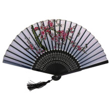 Retro Japanese Chinese Folding Silk Hand Held Fan Peach Blossom Bamboo Wedding P