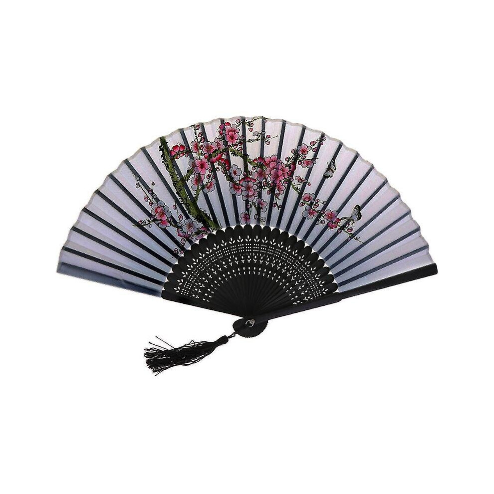 Retro Japanese Chinese Folding Silk Hand Held Fan Peach Blossom Bamboo Wedding P