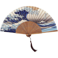 Japanese Handmade Landscape Bamboo Silk Folding Fan, Vintage Retro Style For Women Ladys Girls