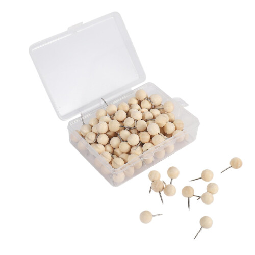 130pcs Round Wood Decorative Push Pins, Wood Head And Steel Needle Point Thumb Tacks For Photos, Ma