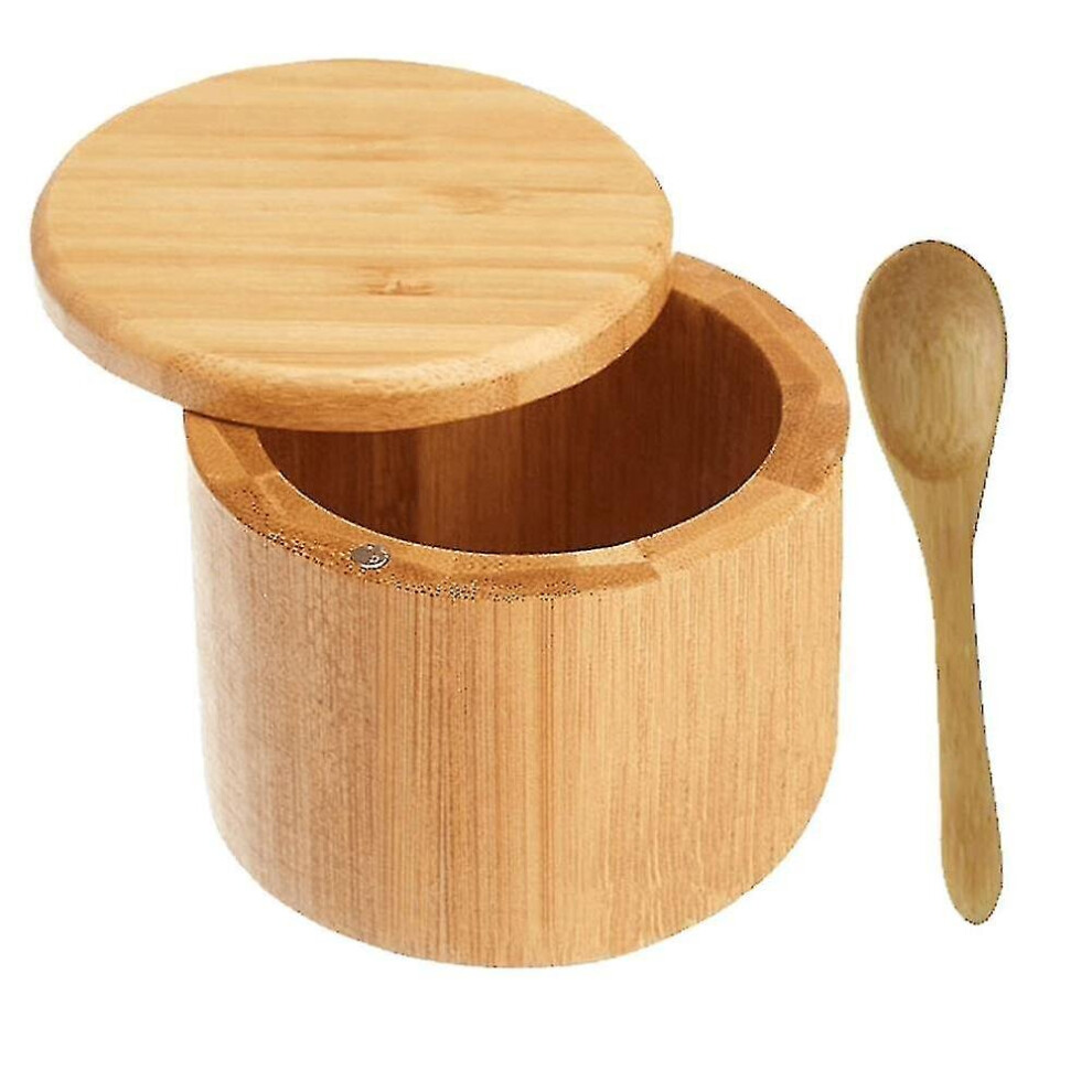 Premium Bamboo Salt Container,salt Cellar With Magnetic Swivel Lid