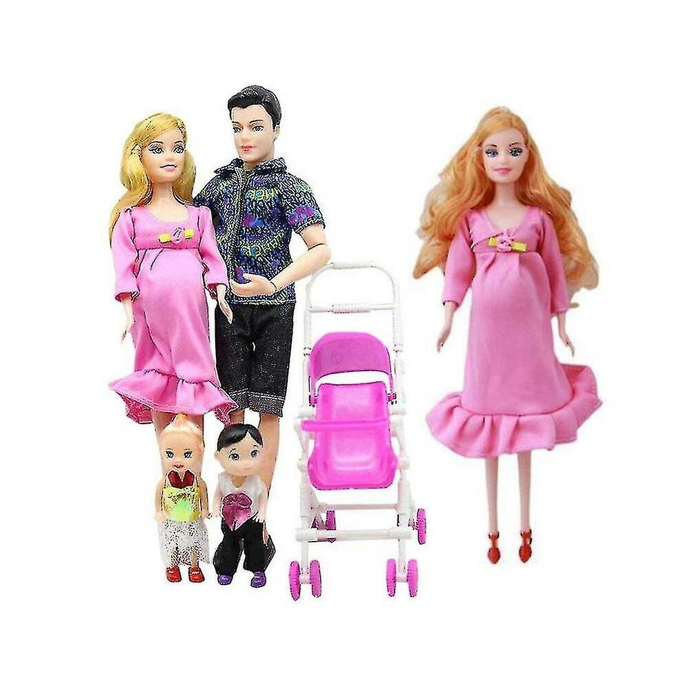 Doll Family Of Four Girl Little Boy Pregnant Mother And Father Dolly Children