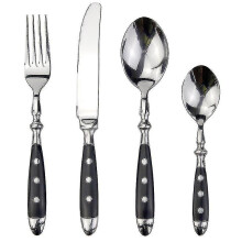 (3152 black) Classic Elegant Resin Rivets Handle Style Stainless Steel Western Cutlery 4 In 1 Set Delicate Utensils Dinnerware For Home C