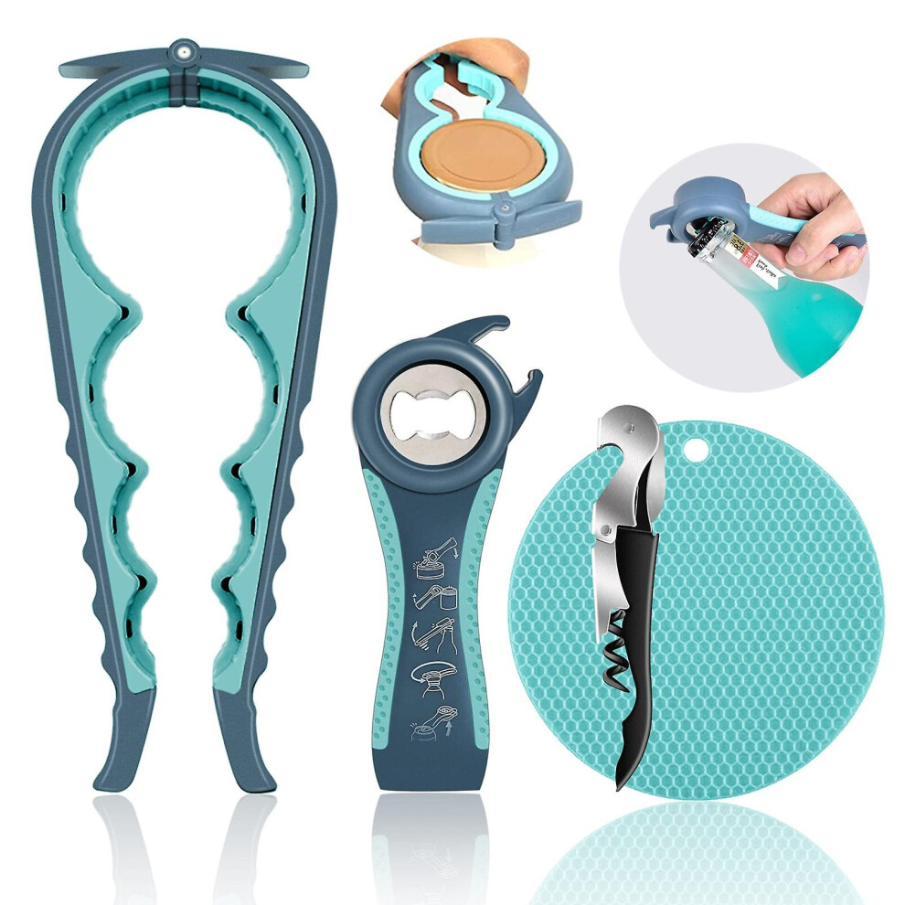 Light/Blue 4Pcs Jar Opener For Weak Hands Fashion Design Bottle Opener For Seniors With Arthritis Tool