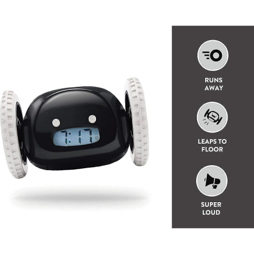 Extra Loud Alarm Clock On Wheels Designed For Heavy Sleepers, Ensures