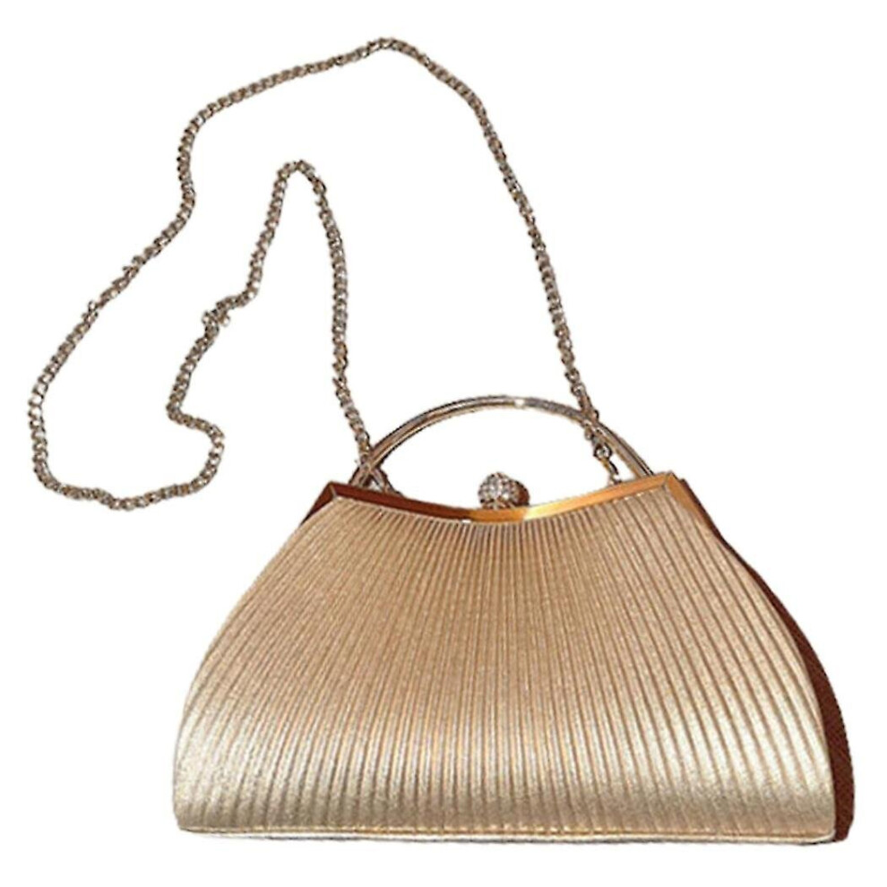 Women Diamond Evening Clutch Purse Wedding Pleated New Gold Hand Bag Chain Shoulder Bag