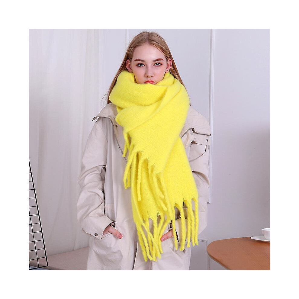 (Yellow) 2022 New Winter Scarf Women Cashmere Wrap Warm Pashmina Solid Foulard Female Scarves Wraps Thick Soft Blanket Big Tassels Shawl-image-OPC-PCJSFTR-NEW