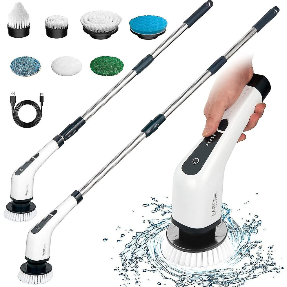 Cordless Electric Cleaning Brush With 7 Replaceable Brush   Tub And Tile Electric Scrubber Mop With Adjustable Handle For Bathroom  Kitchen (whit