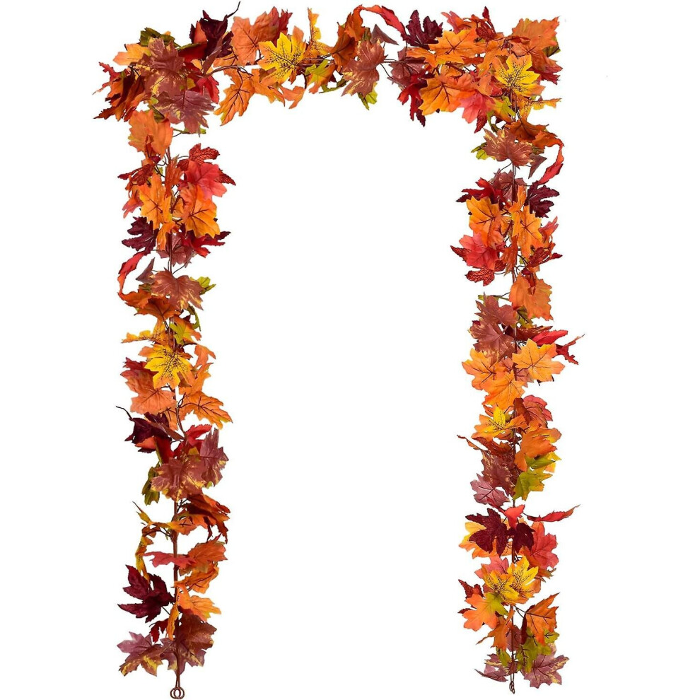 2 Pack Fall Garland Maple Leaf, Hanging Vine Garland Artificial Autumn Foliage Garland Thanksgiving Orange/Yellow/Green