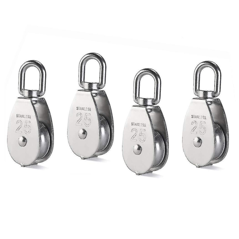 4Pcs M25 Single Pulley Block, 304 Stainless Steel Pulley Roller, Crane Swivel Hook Idler Wire Rope Cable Loading 331Lbs/150Kg 9172662281514