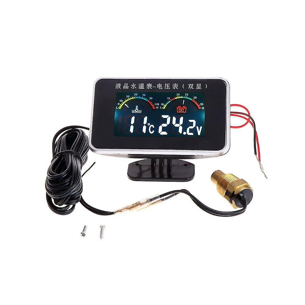 12/24V Water Temperature Indicator Meter Digital Lcd Thermometer Voltmeter 2In1 9172662284003