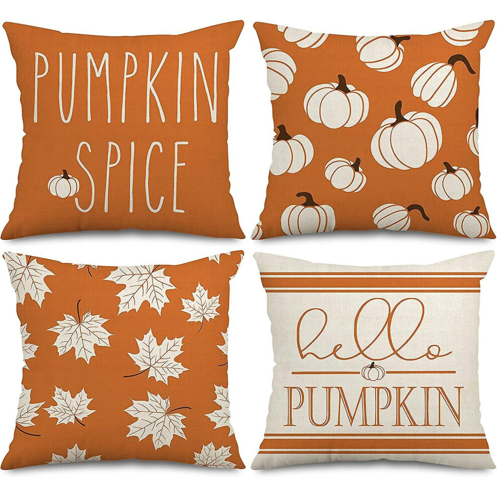 Fall Pillow Covers Pumpkin Maple Leaves Cushion Case Pumpkin Spice Hello Orange