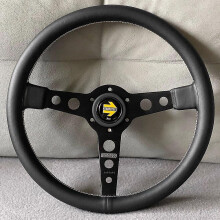 (Silver) 14inch/350mm For Momo Prototipo Style Pu Leather Racing Sport Steering Wheel - Steering Wheels