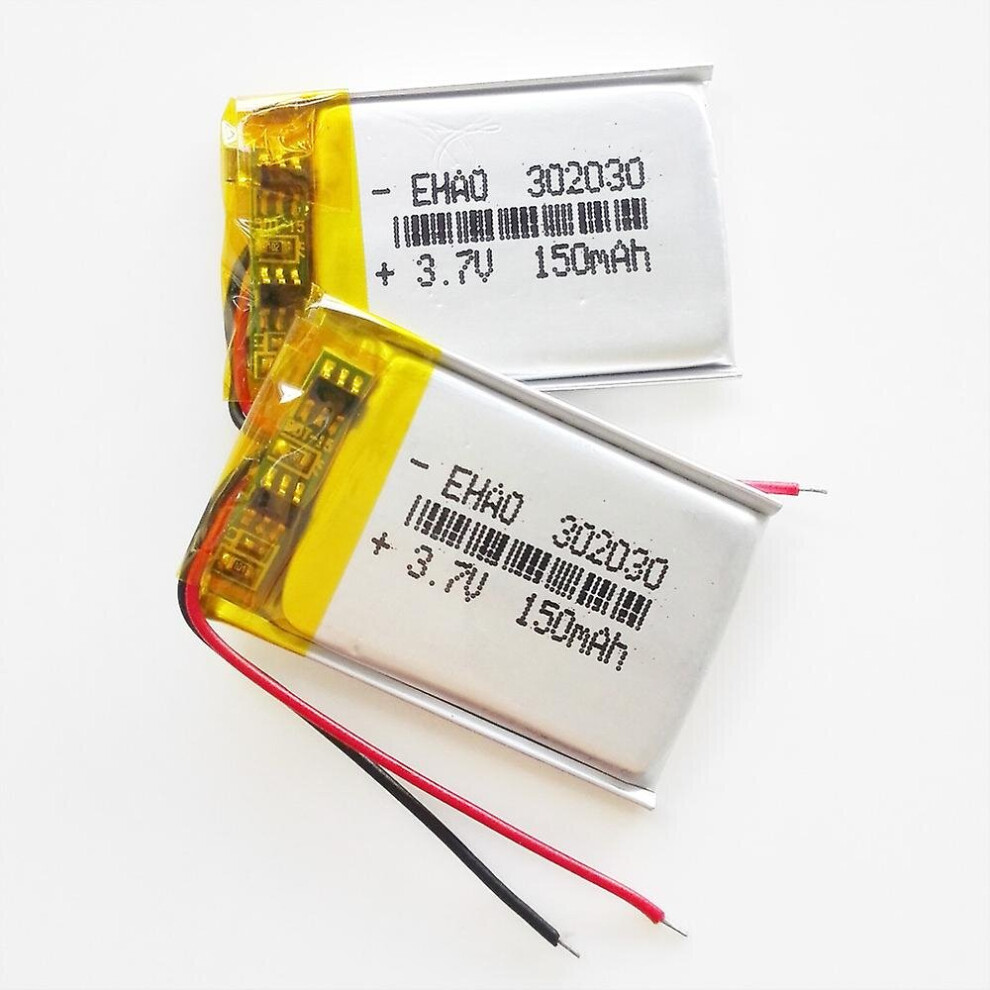 2 Pcs 3.7v 150mah Lithium Polymer Lipo Rechargeable Battery 302030 Compatible Mp3 Gps Psp Bluetooth Gps Dvd Vedio Pen Headphone