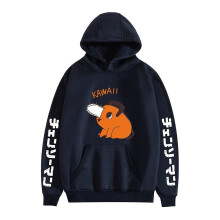 (Black, L) Adults Chainsaw Man Anime Hoodie Pochita Print Hoodies Tops Pullover Sweatshirt Gifts
