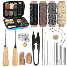 Leather Sewing Kit With Big Eye Needles Waxed Thread Leather Sewing Tools For Leather Crafts 28pcs
