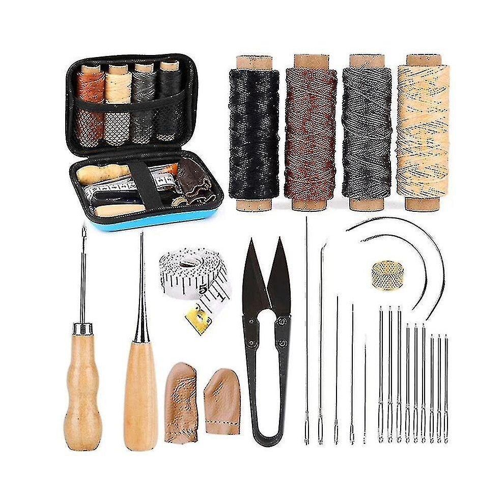 Leather Sewing Kit With Big Eye Needles Waxed Thread Leather Sewing Tools For Leather Crafts 28pcs