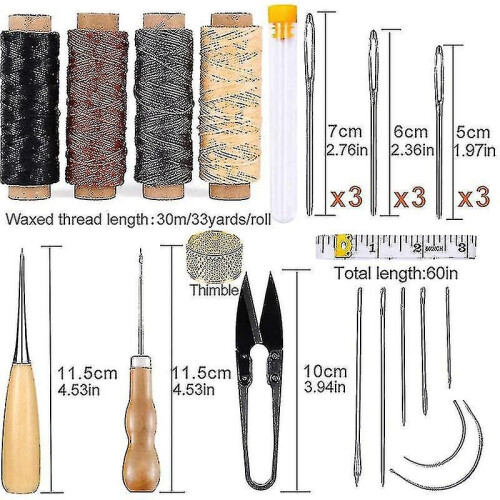 Leather Sewing Kit With Big Eye Needles Waxed Thread Leather Sewing Tools For Leather Crafts 28pcs 2